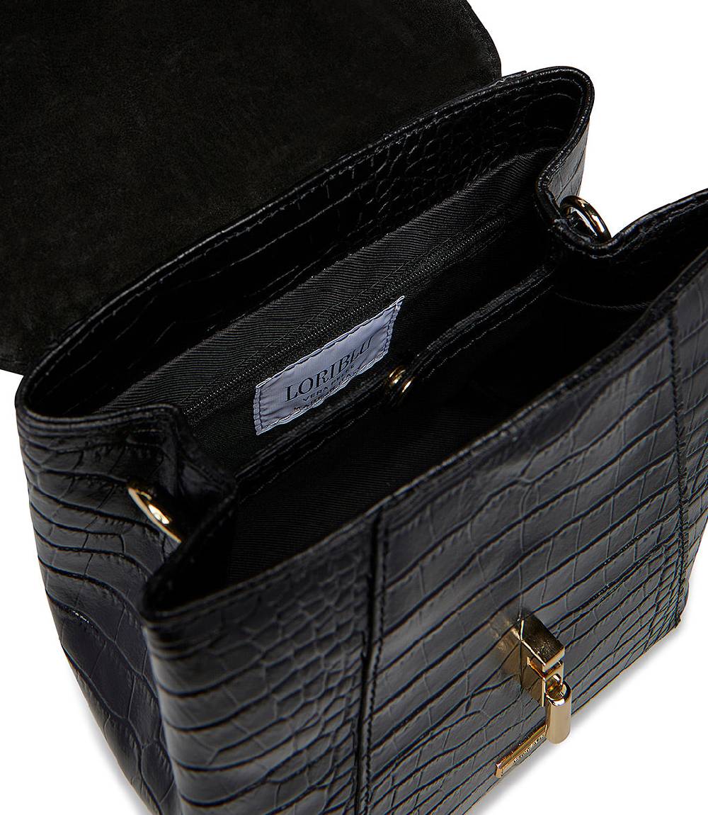 Loriblu Borsa a mano nera in pelle stampa cocco Promozione Limitata