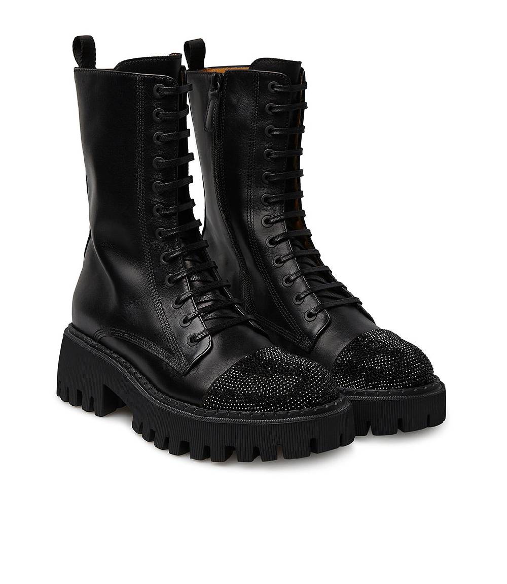 Loriblu Anfibi in vitello nero con cristalli Saldi Di Fabbrica