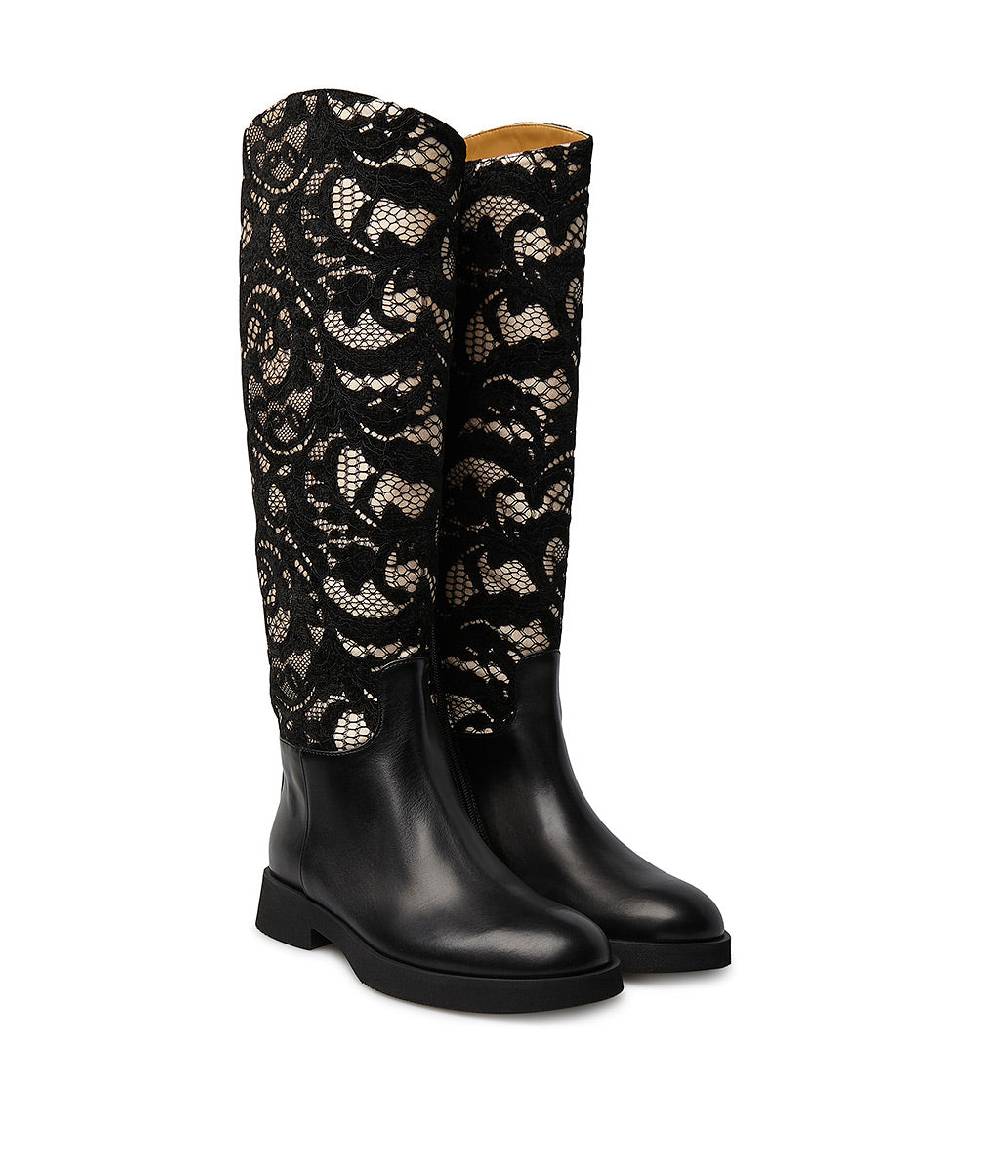 Loriblu Stivale in vitello nero e pizzo Moda