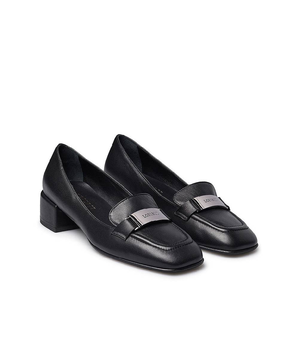 Loriblu Mocassini in nappa nera con placca logo Spedizione gratuita