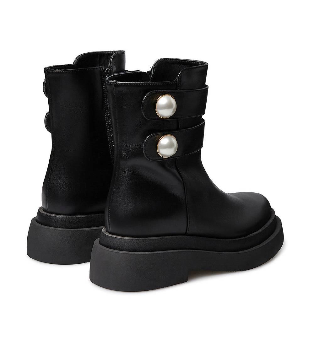 Loriblu Stivaletto in vitello nero con cinturini e borchie perla Sconto di tempo limitato