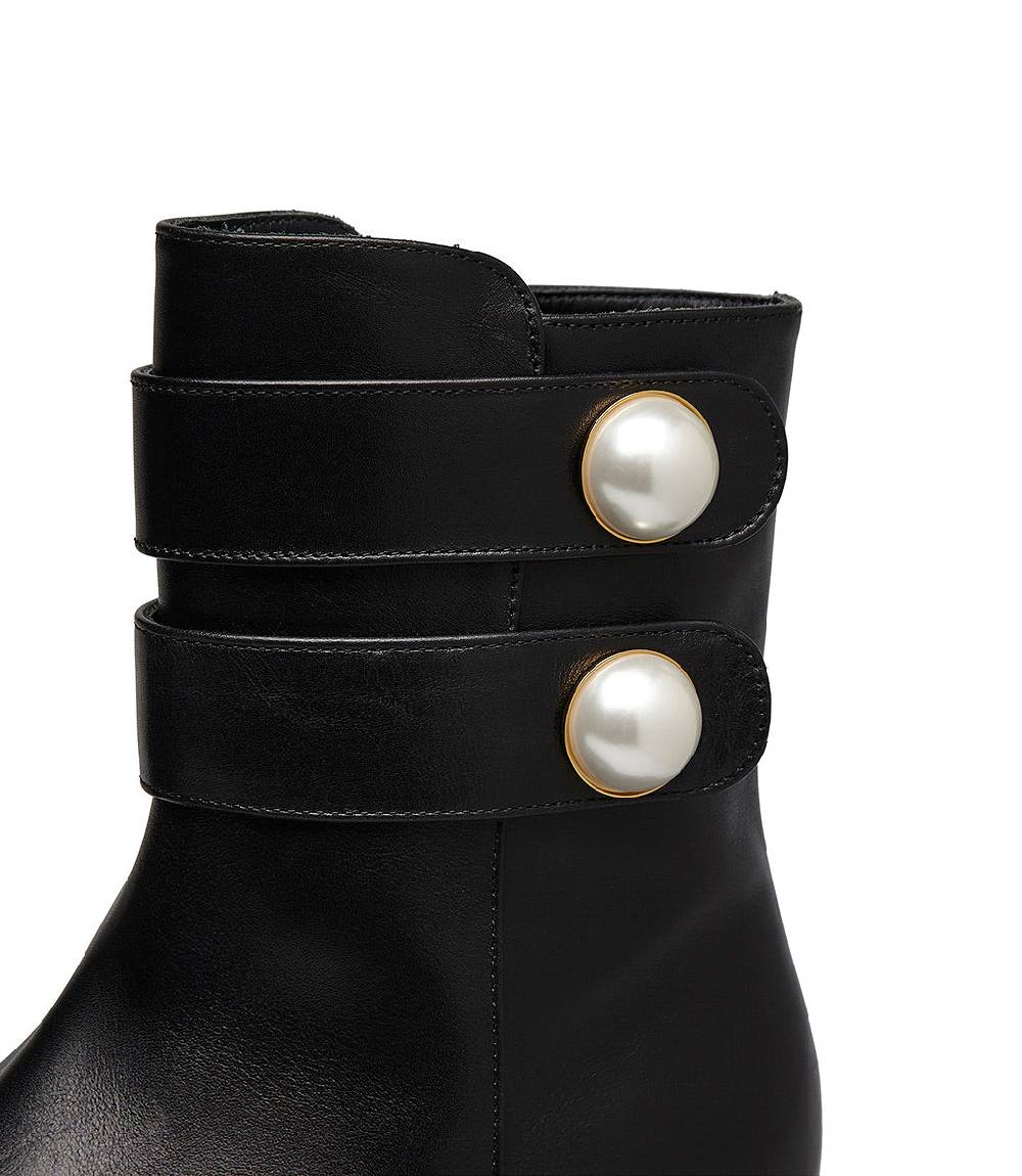 Loriblu Stivaletto in vitello nero con cinturini e borchie perla Sconto di tempo limitato