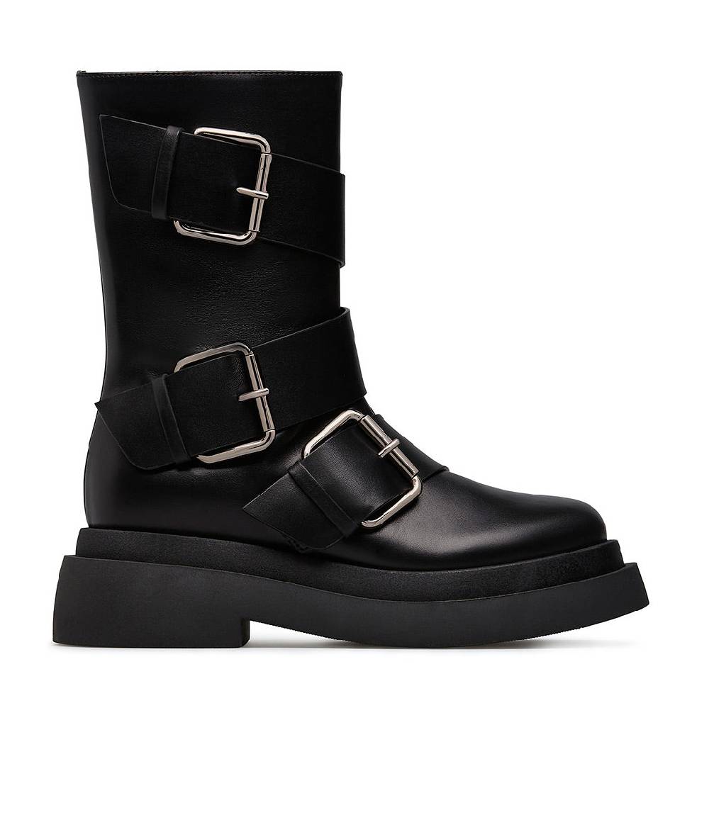 Loriblu Stivaletto in vitello nero con cinturini Offerta speciale