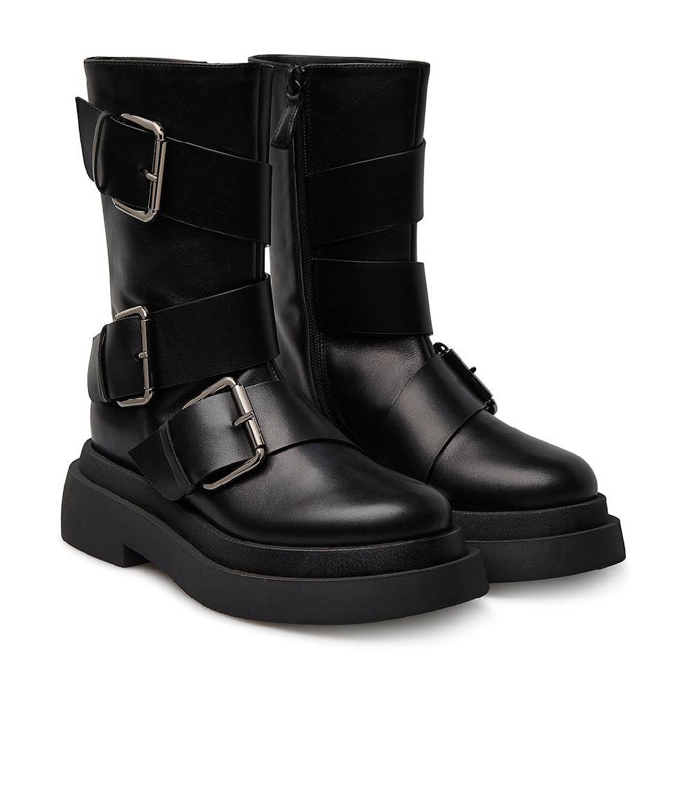Loriblu Stivaletto in vitello nero con cinturini Offerta speciale