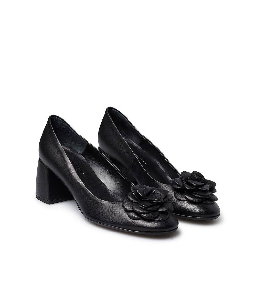 Loriblu Décolleté in nappa nera con fiore Shopping online