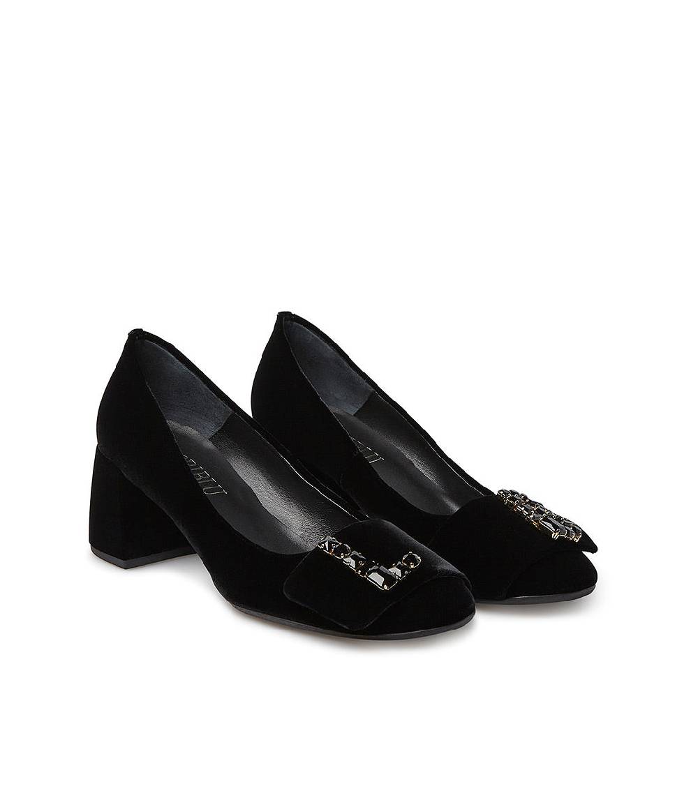 Loriblu Décolleté in velluto nero con Logo Signature in cristalli Vendite stagionali