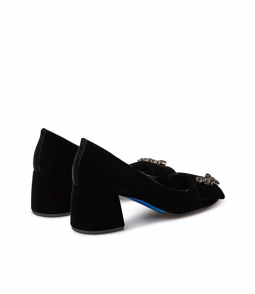 Loriblu Décolleté in velluto nero con Logo Signature in cristalli Vendite stagionali