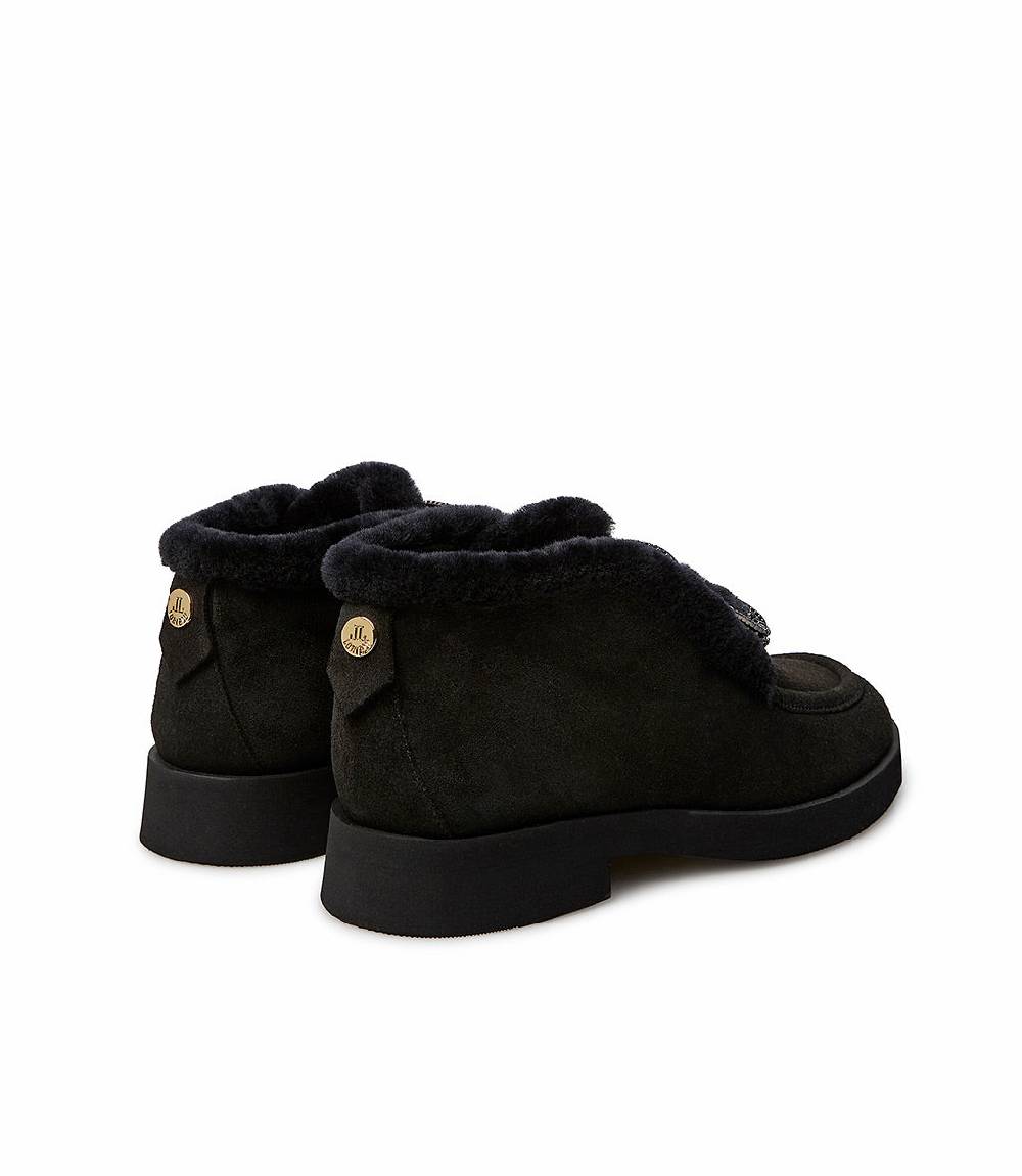 Loriblu Mocassini in camoscio e shearling nero con fibbia-gioiello Offerta Pasqua