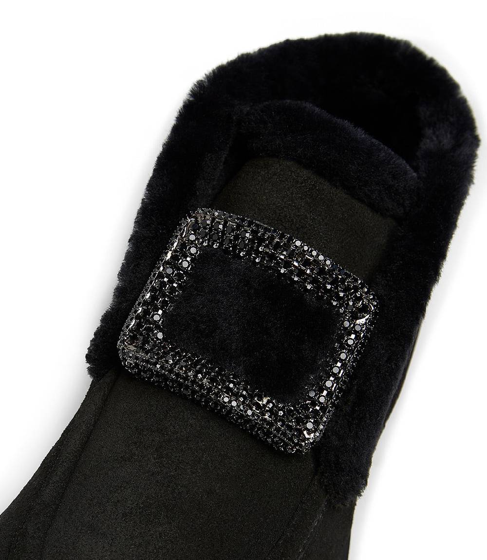 Loriblu Mocassini in camoscio e shearling nero con fibbia-gioiello Offerta Pasqua