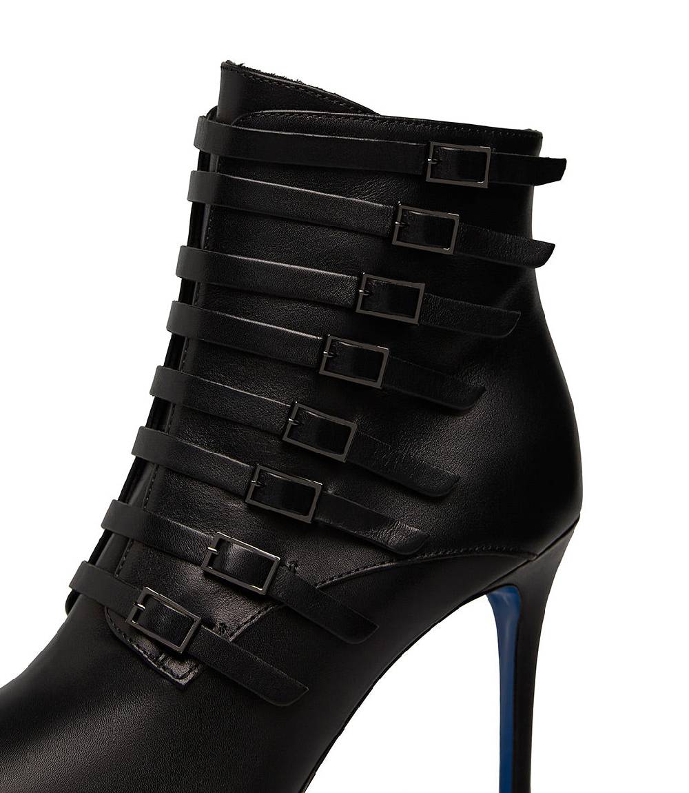 Loriblu Stivaletto in nappa nera con cinturini Vendita calda