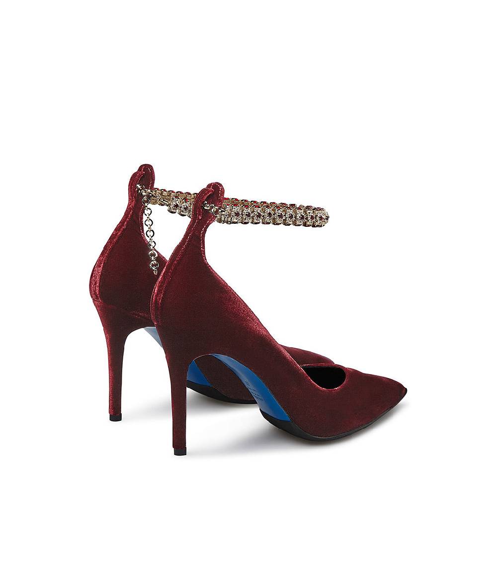 Loriblu Décolleté in velluto rosso rubino con cinturino gioiello Offerta settimanale