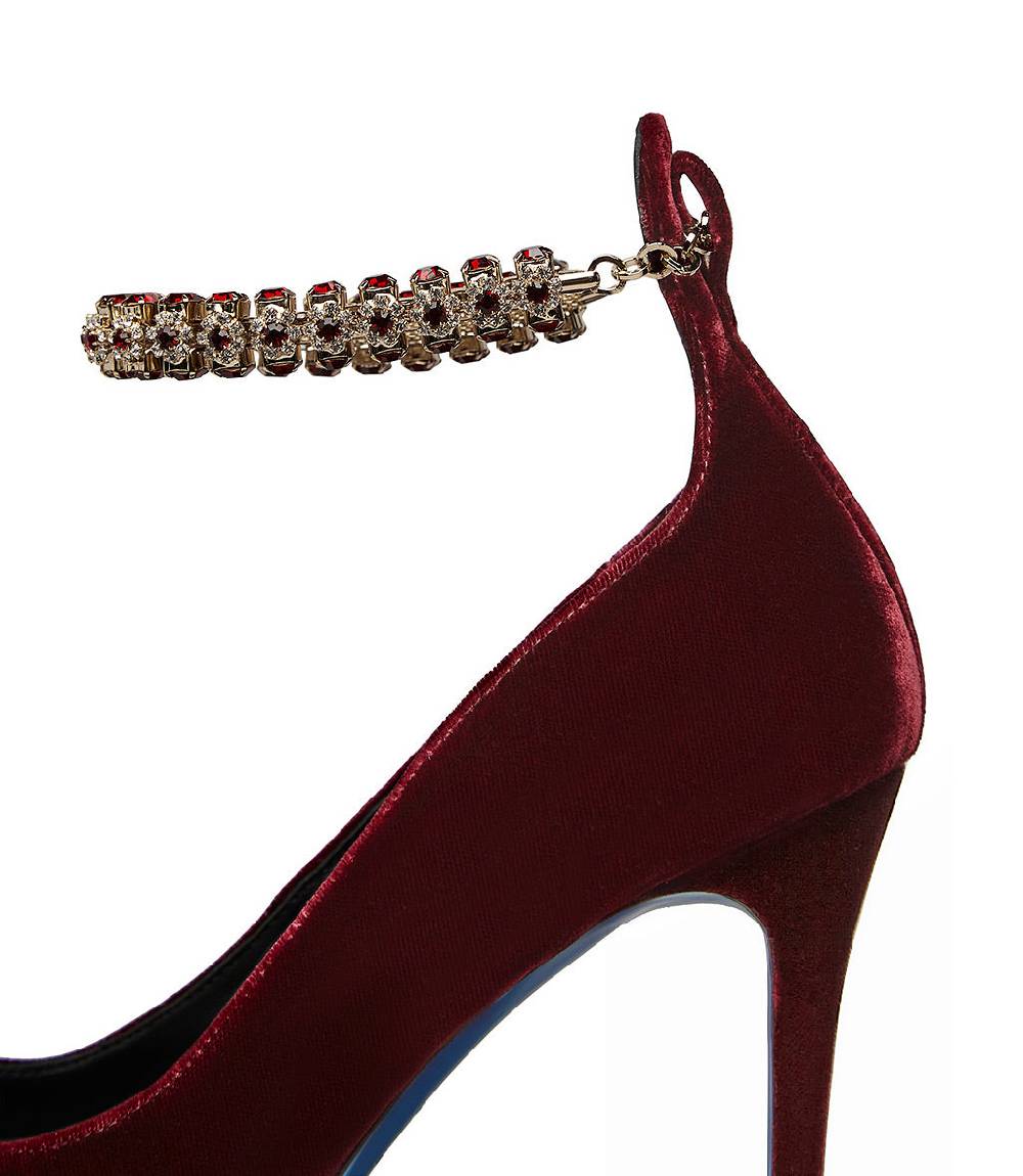 Loriblu Décolleté in velluto rosso rubino con cinturino gioiello Offerta settimanale