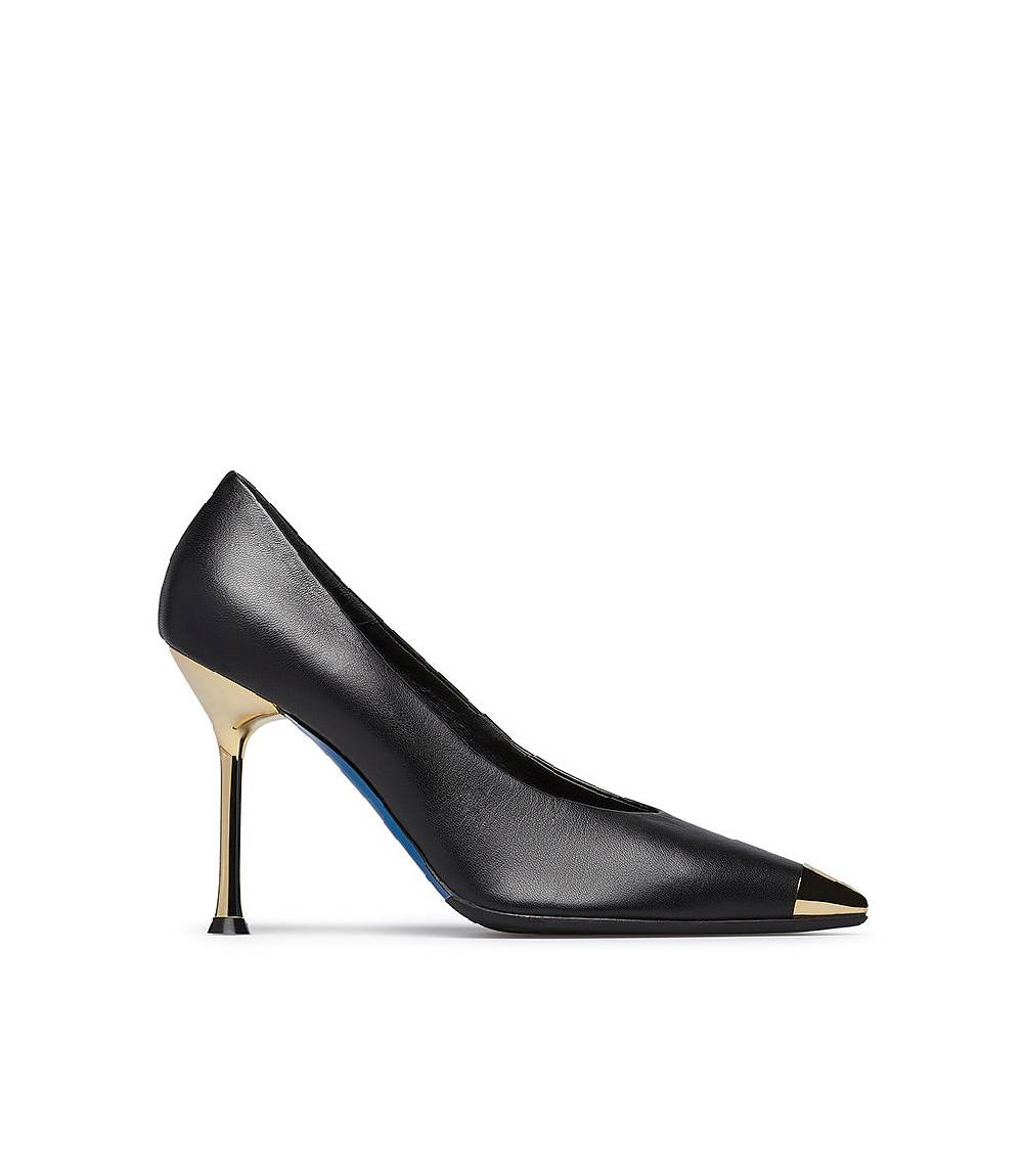 Loriblu Décolleté in nappa nera con tacco e punta in metallo oro Ritorno libero