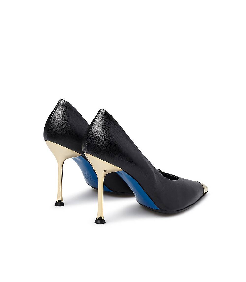 Loriblu Décolleté in nappa nera con tacco e punta in metallo oro Ritorno libero