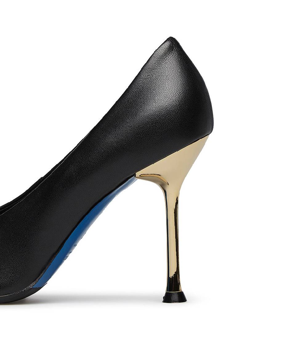Loriblu Décolleté in nappa nera con tacco e punta in metallo oro Ritorno libero