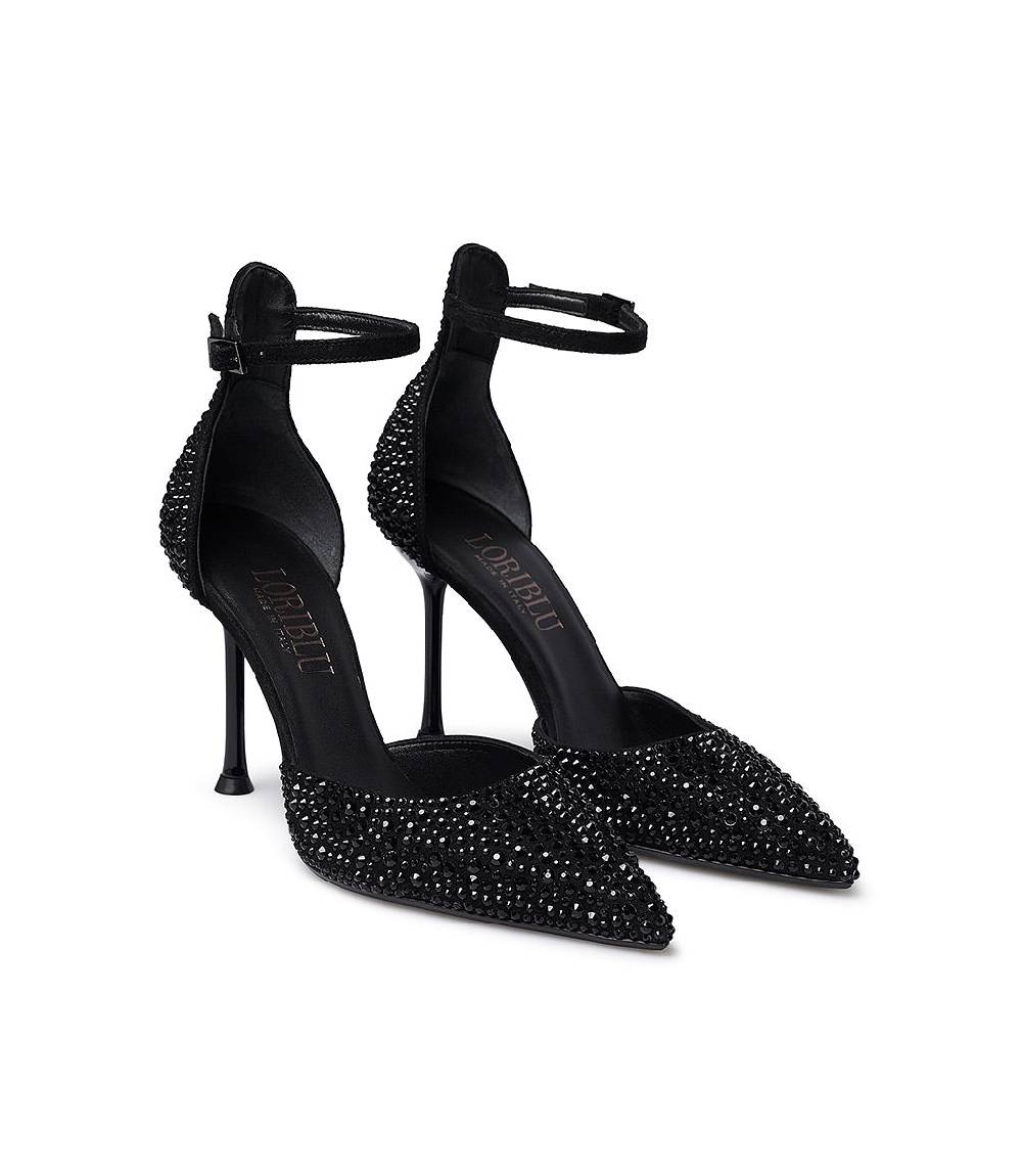 Loriblu Décolleté gioiello in raso nero con cristalli all-over Ultimi tre giorni