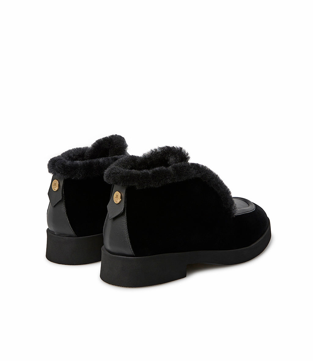 Loriblu Mocassini in camoscio e nappa nera con fodera shearling Ultimi due giorni