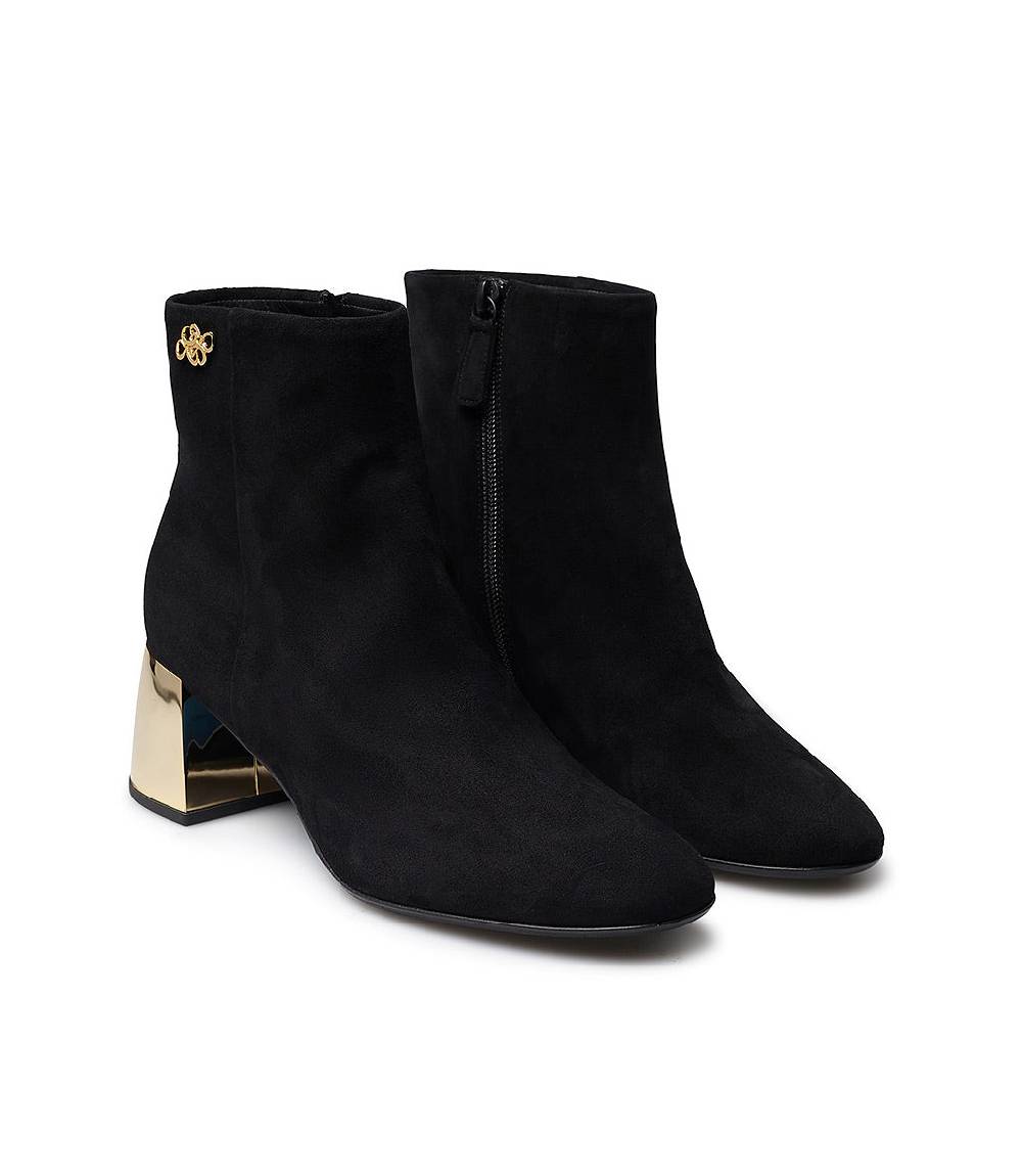 Loriblu Stivaletto in camoscio nero con tacco metal oro Promozione temporanea
