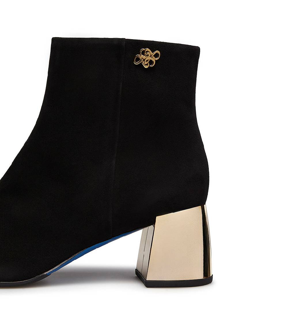 Loriblu Stivaletto in camoscio nero con tacco metal oro Promozione temporanea
