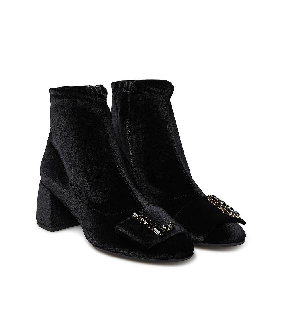 Loriblu Stivaletti in velluto nero con Logo Signature cristalli Fino al 60% di sconto