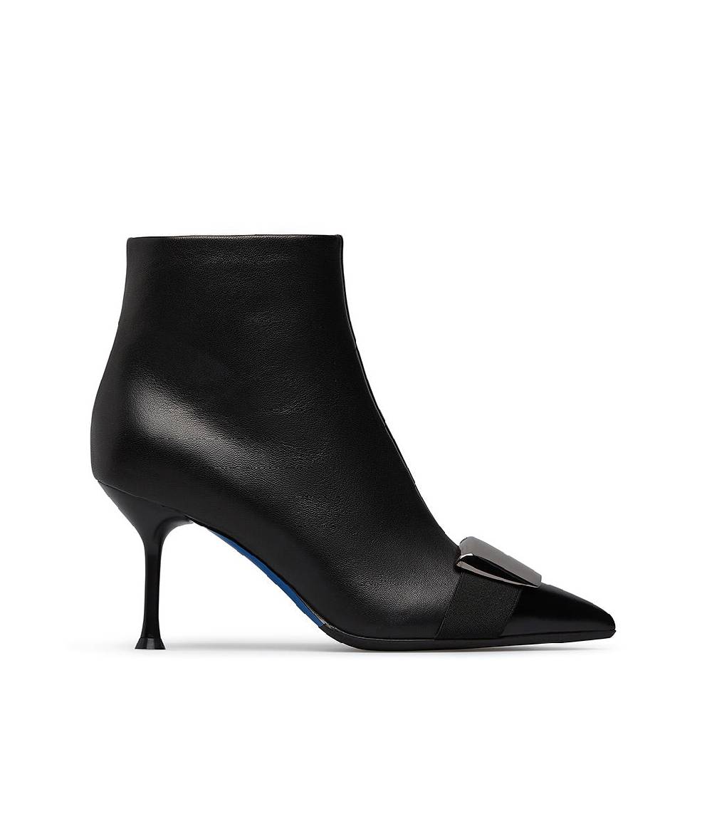 Loriblu Stivaletto in nappa nera con placca Logo metal Officina