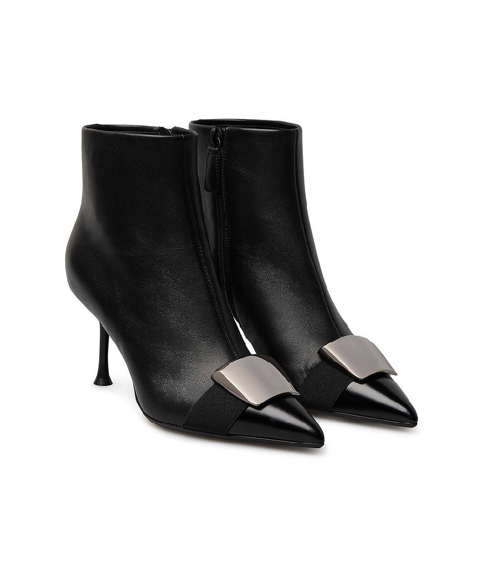 Loriblu Stivaletto in nappa nera con placca Logo metal Officina
