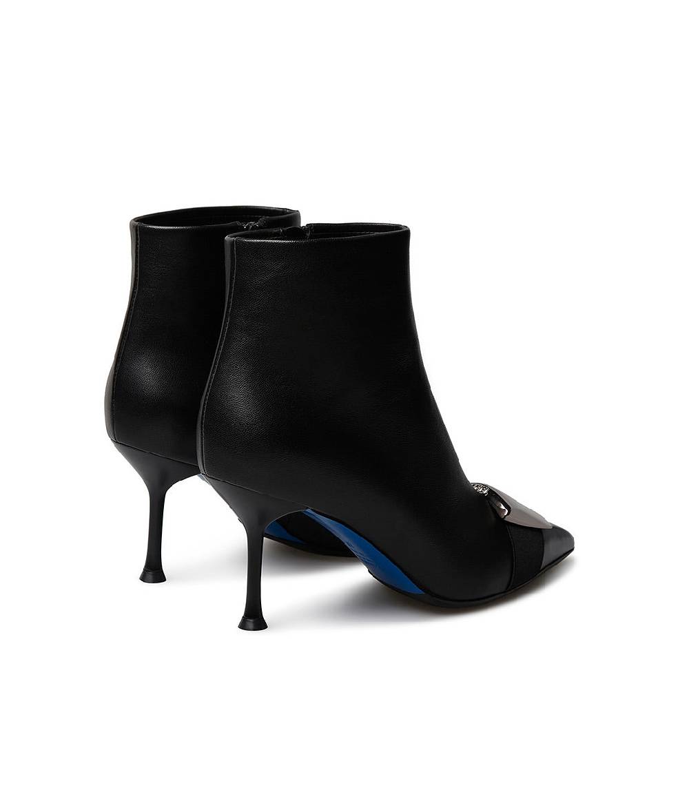Loriblu Stivaletto in nappa nera con placca Logo metal Officina