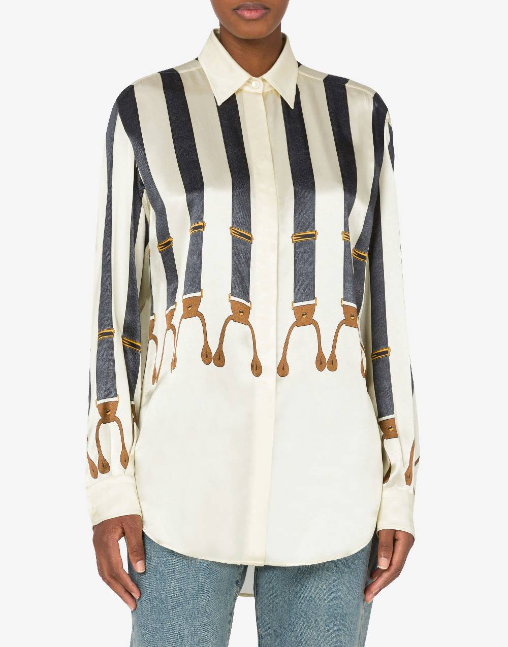 Love Moschino Camicia in raso Suspenders Print Hotsell