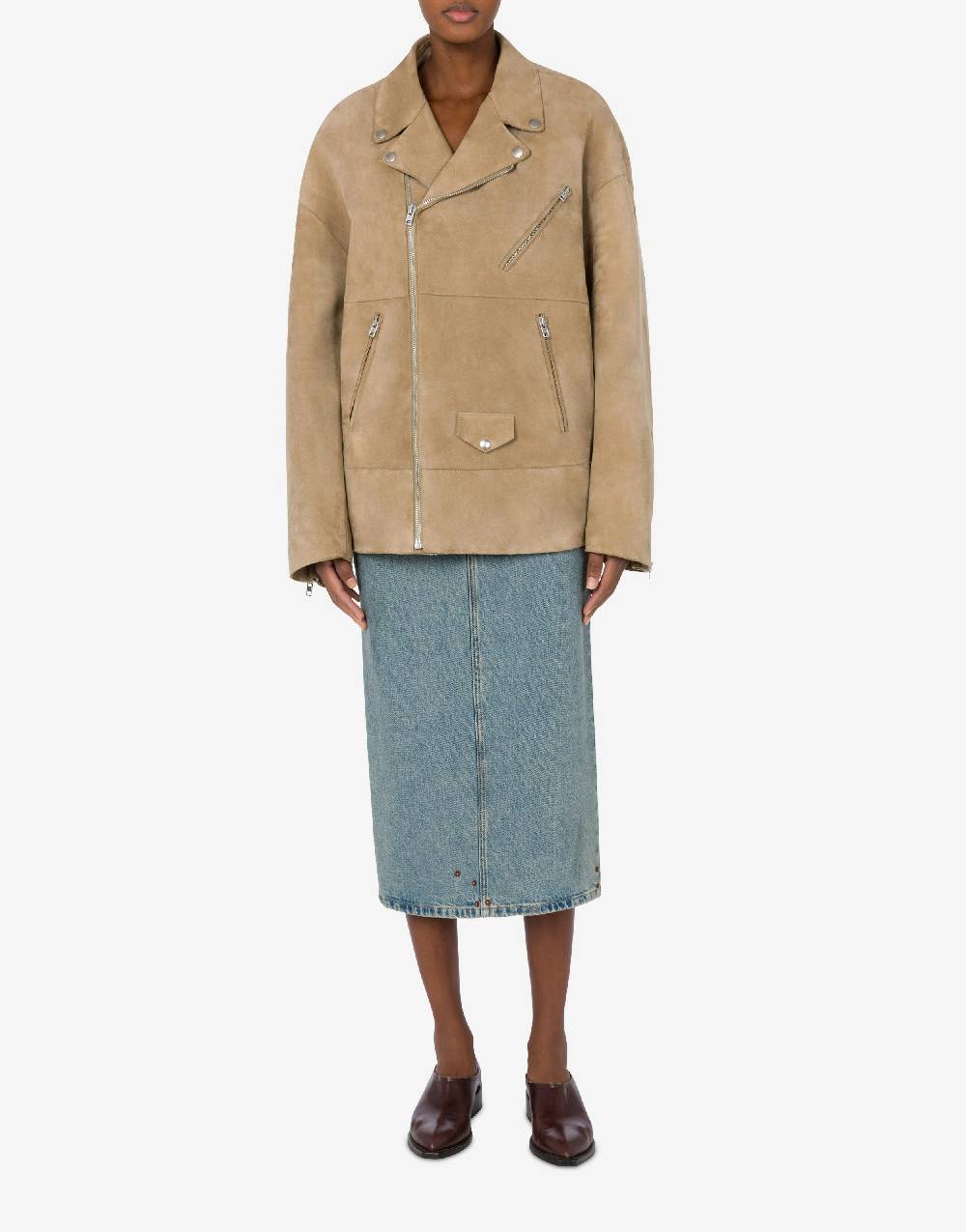Love Moschino Giacca Biker oversize in camoscio Vendita Economica