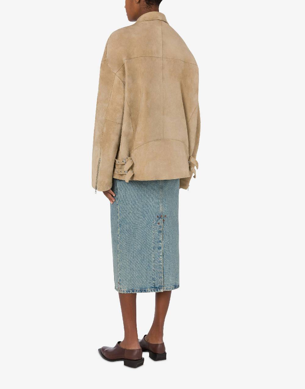 Love Moschino Giacca Biker oversize in camoscio Vendita Economica