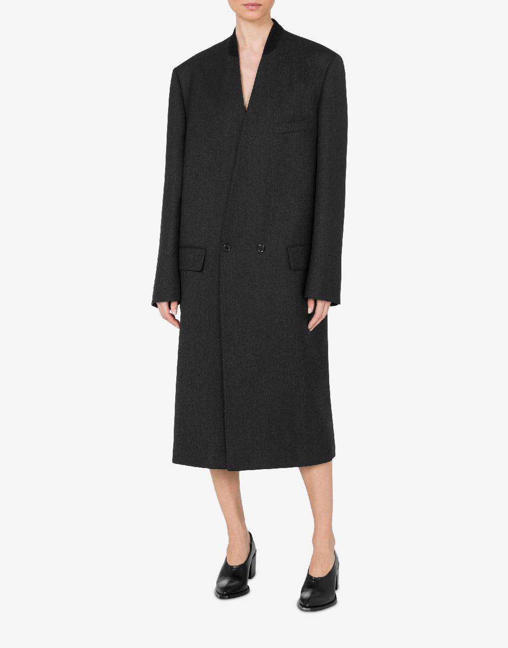 Love Moschino Cappotto in tela di lana tinto in filo Nuova