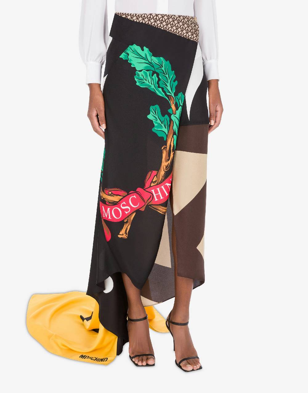 Love Moschino Gonna in twill di seta Patchwork Nuovo