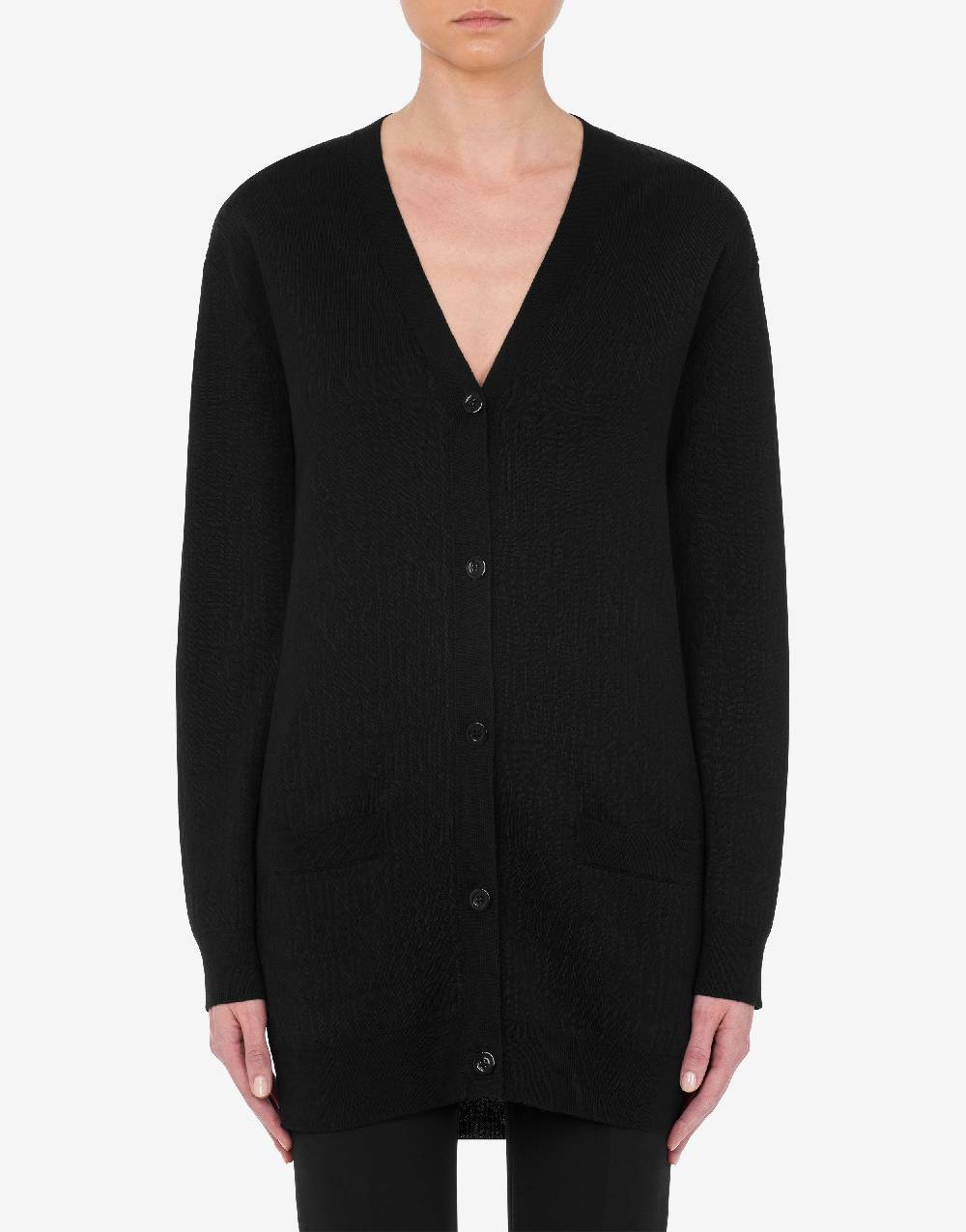 Love Moschino Cardigan in lana Allover Logo Vendita Calda