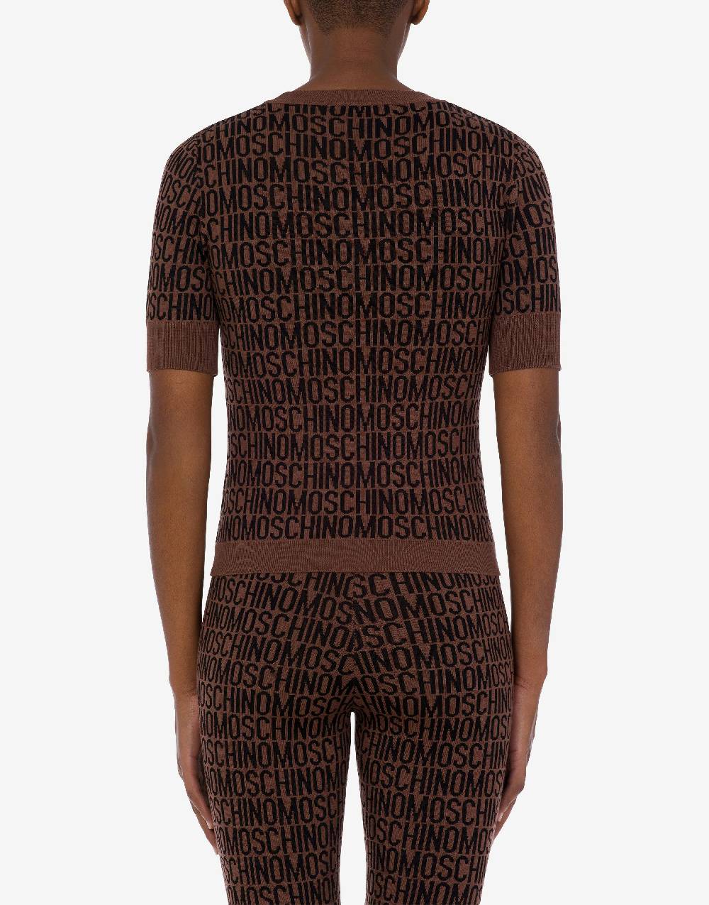 Love Moschino Top in lana Allover Logo Vendita Economica