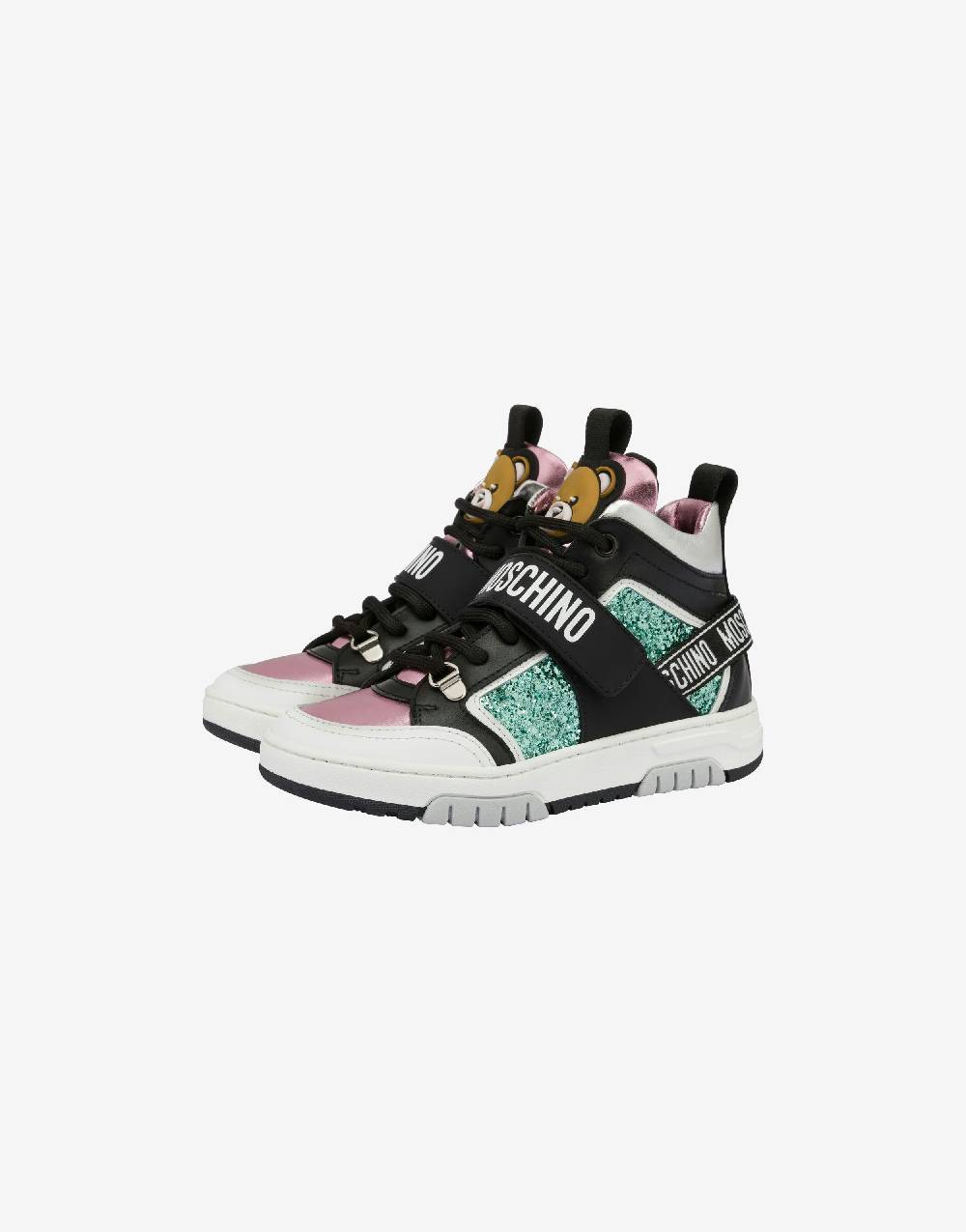 Love Moschino Sneakers alte in vitello e glitter Teddy Patch