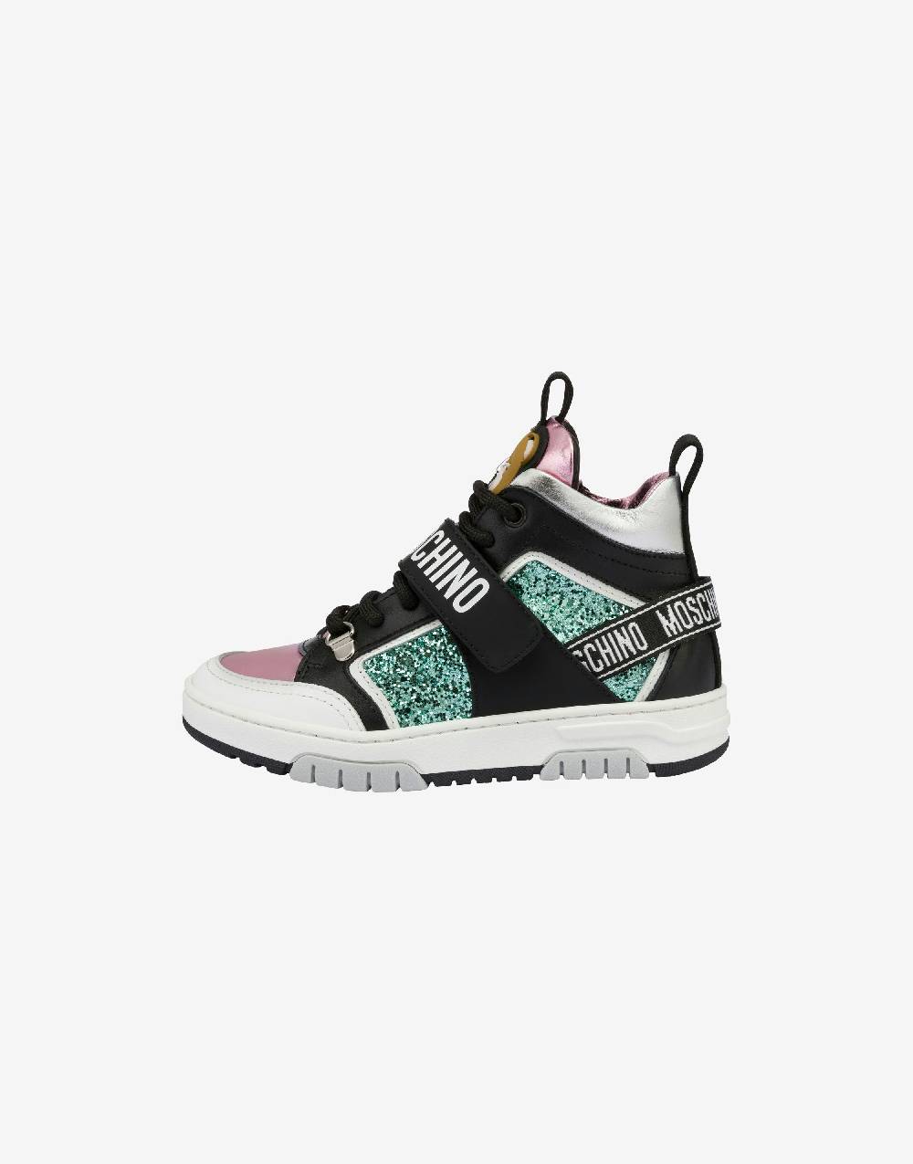 Love Moschino Sneakers alte in vitello e glitter Teddy Patch Offerte