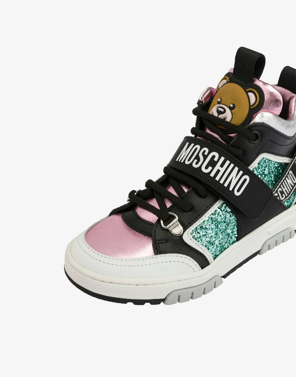 Love Moschino Sneakers alte in vitello e glitter Teddy Patch Offerte