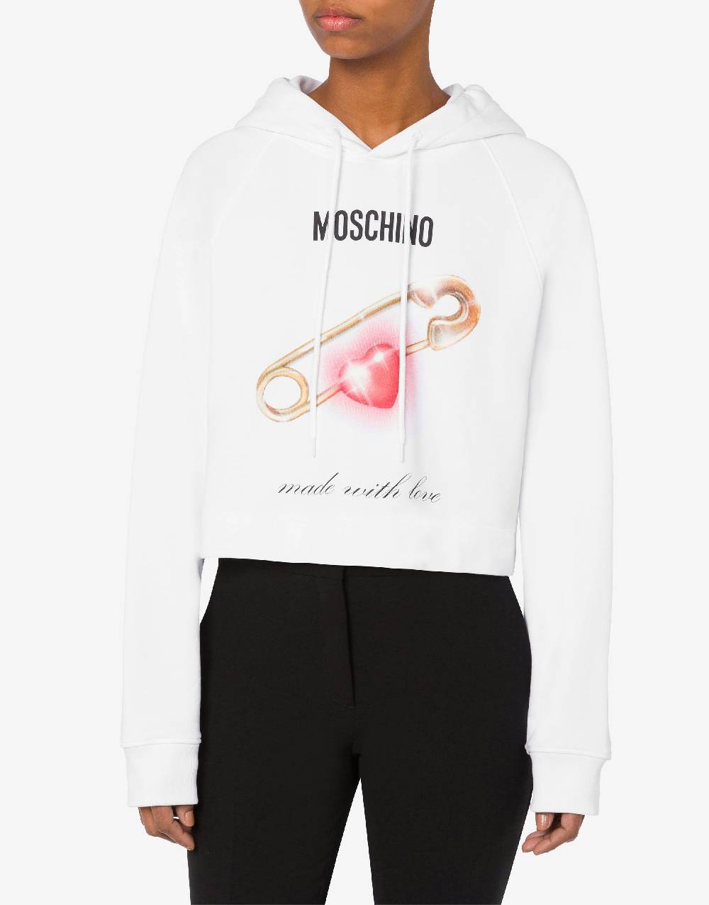 Love Moschino Felpa cropped Heart Safety Pin Prezzo Ridotto