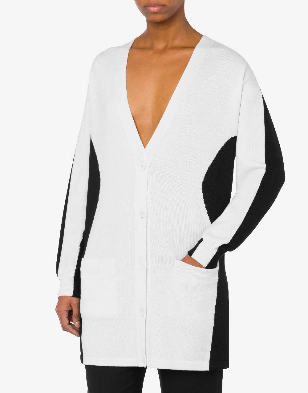 Love Moschino Cardigan in lana Black and White Vendita Calda
