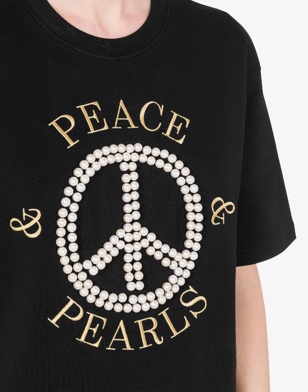 Love Moschino T-shirt in interlock di cotone Peace & Pearls Negozi Online