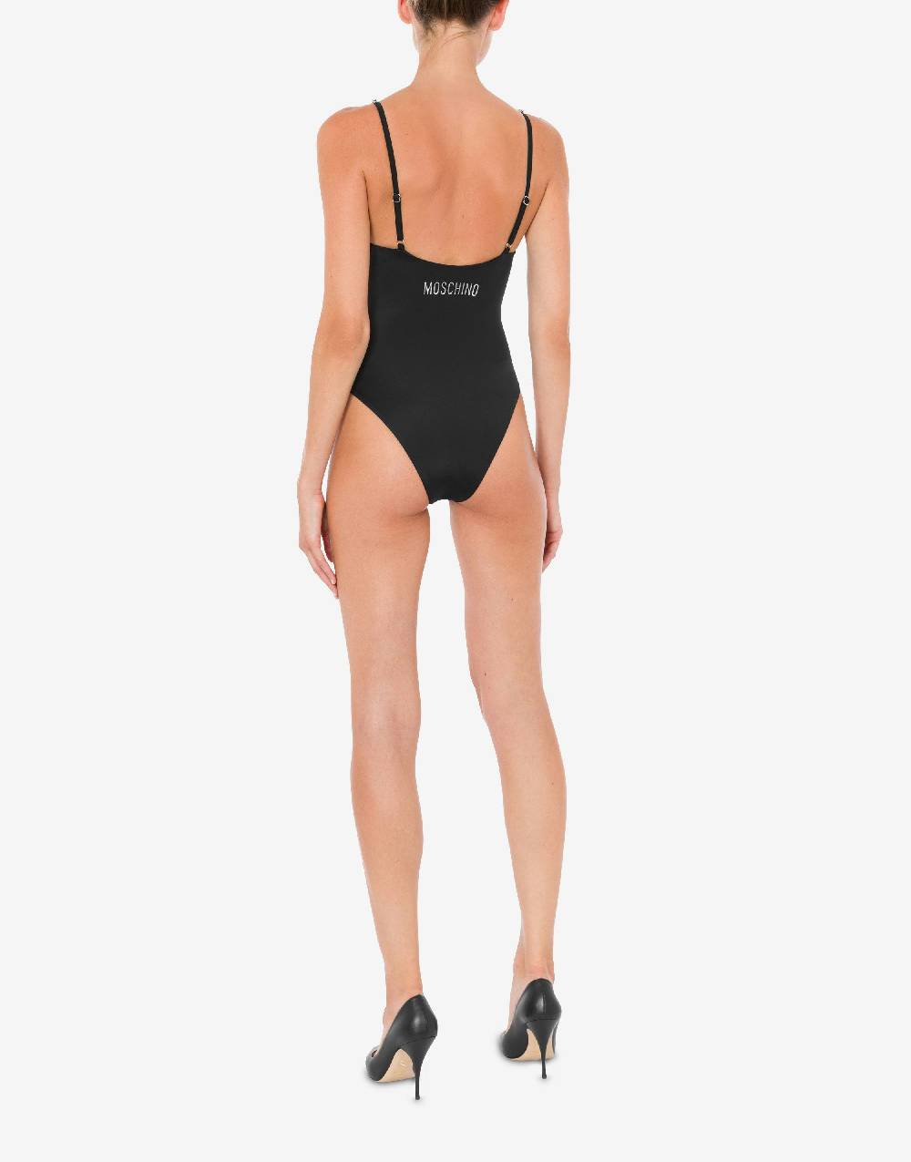 Love Moschino Costume intero Shiny Silver Logo Promozione Limitata
