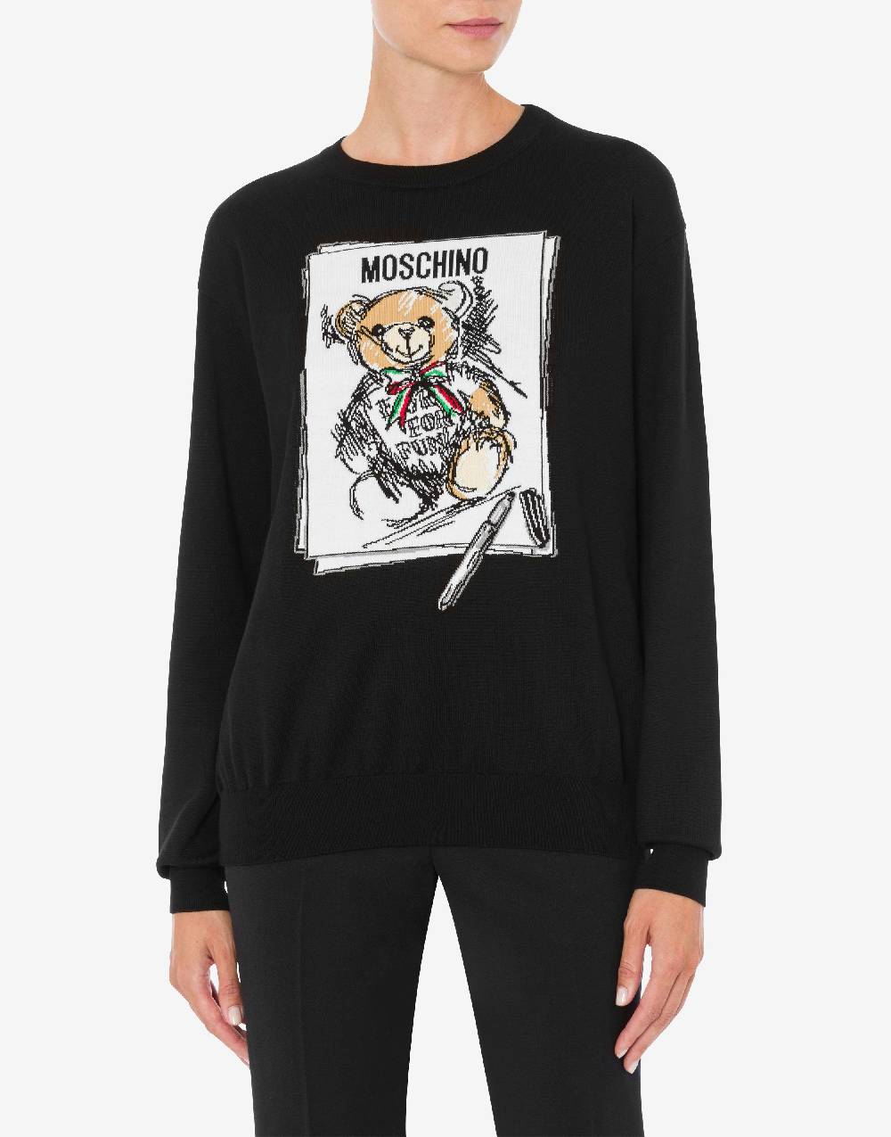Love Moschino Pullover in cotone Drawn Teddy Bear Affare Del Giorno