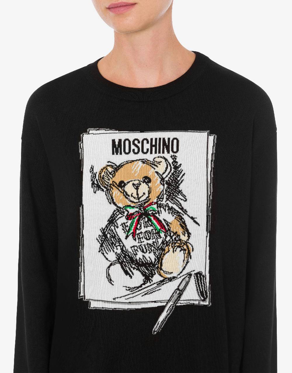 Love Moschino Pullover in cotone Drawn Teddy Bear Affare Del Giorno