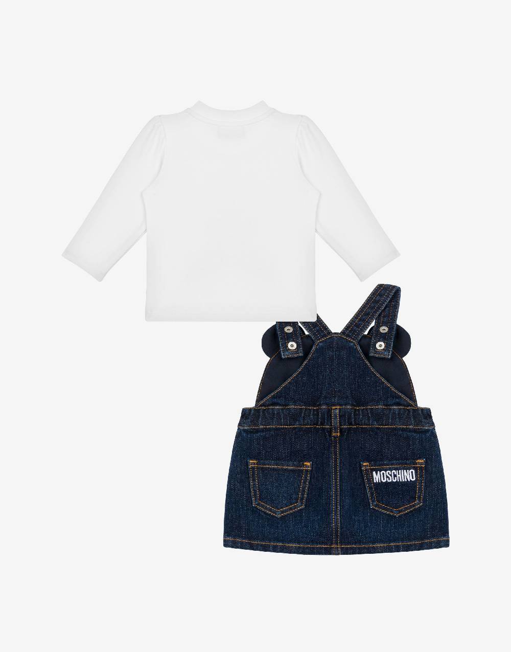 Love Moschino Completo t-shirt e gonna salopette Moschino Teddy Bear Nuovo