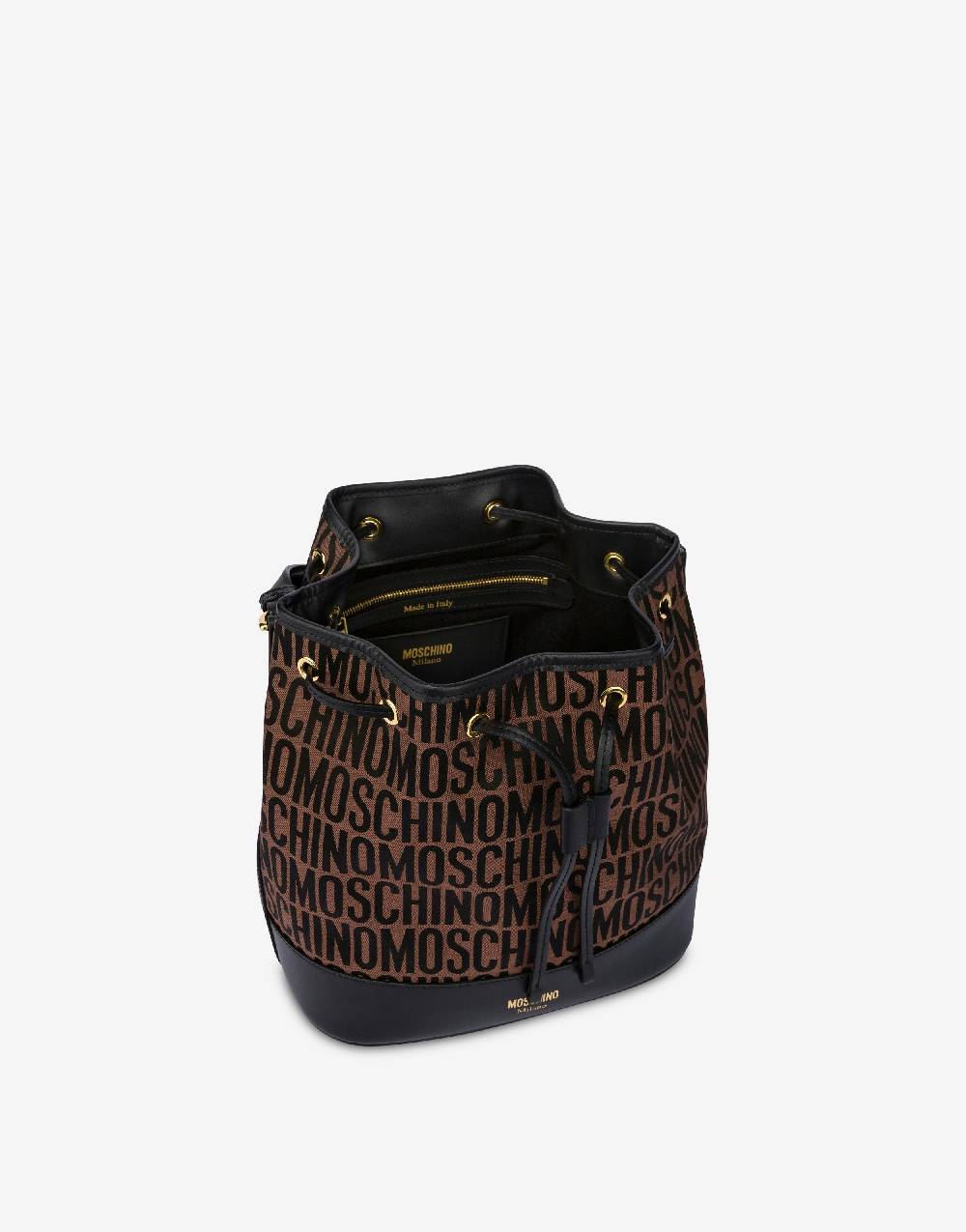 Love Moschino Borsa a secchiello in nylon Allover Logo Promozione