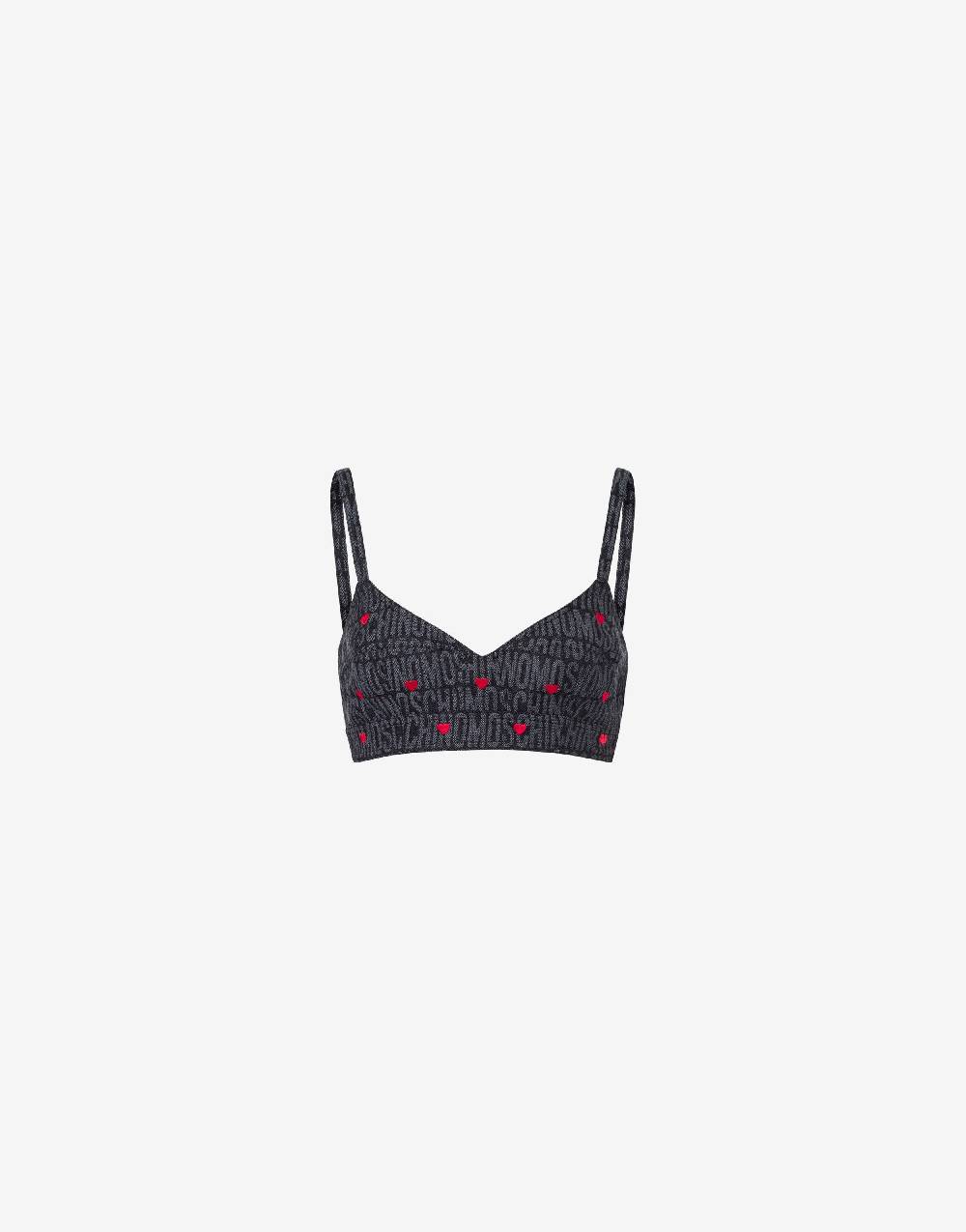 Love Moschino Crop top in denim con cuori Allover Logo