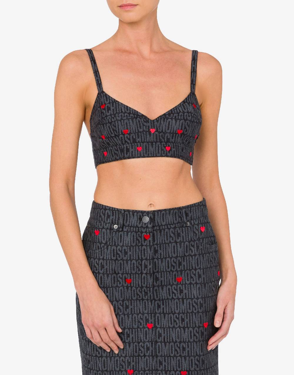 Love Moschino Crop top in denim con cuori Allover Logo Qualità Garantita