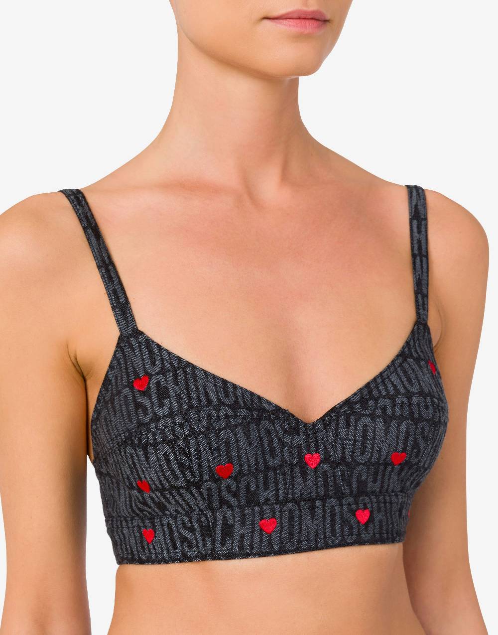 Love Moschino Crop top in denim con cuori Allover Logo Qualità Garantita