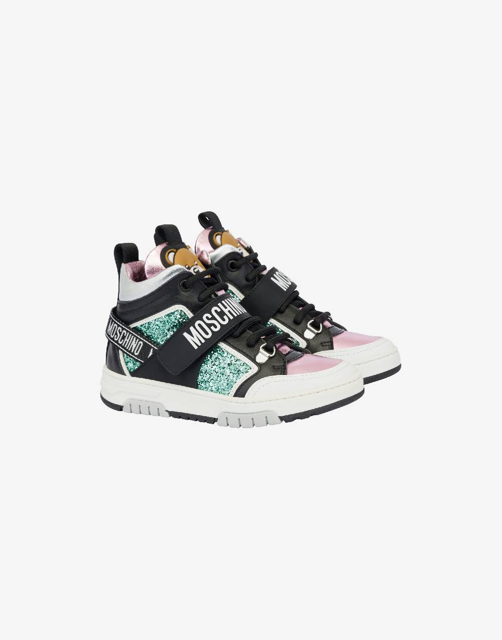 Love Moschino Sneakers alte in glitter e vitello Teddy Patch