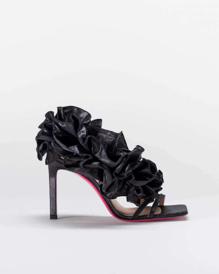 LUCIANO PADOVAN ROUCHE LINE SANDALO EMILY TESSUTO LUREX NERO In Saldo